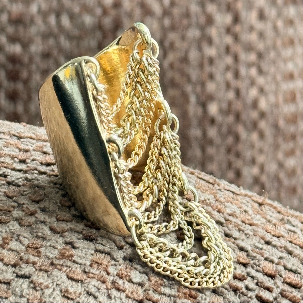Cascading Waterfall Tiered Multi-Strand Chain Link Gold Tone Ring Sz 6 - Picture 2 of 7